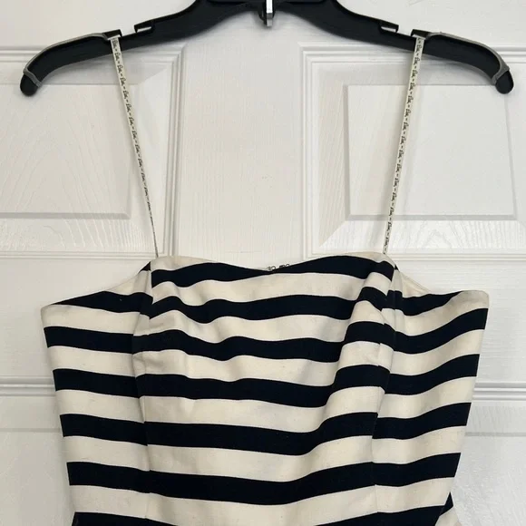 Lilly Pulitzer Black and White Payton Strapless Stripe Dress with Floral Overlay - Picture 5 of 14